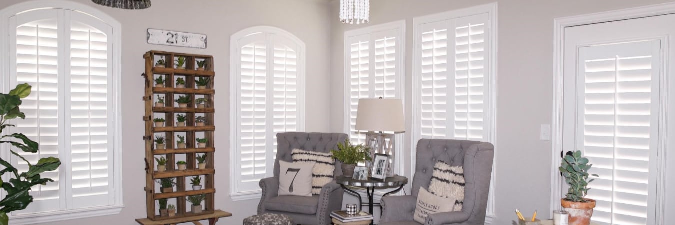 Plantation shutters in a living room